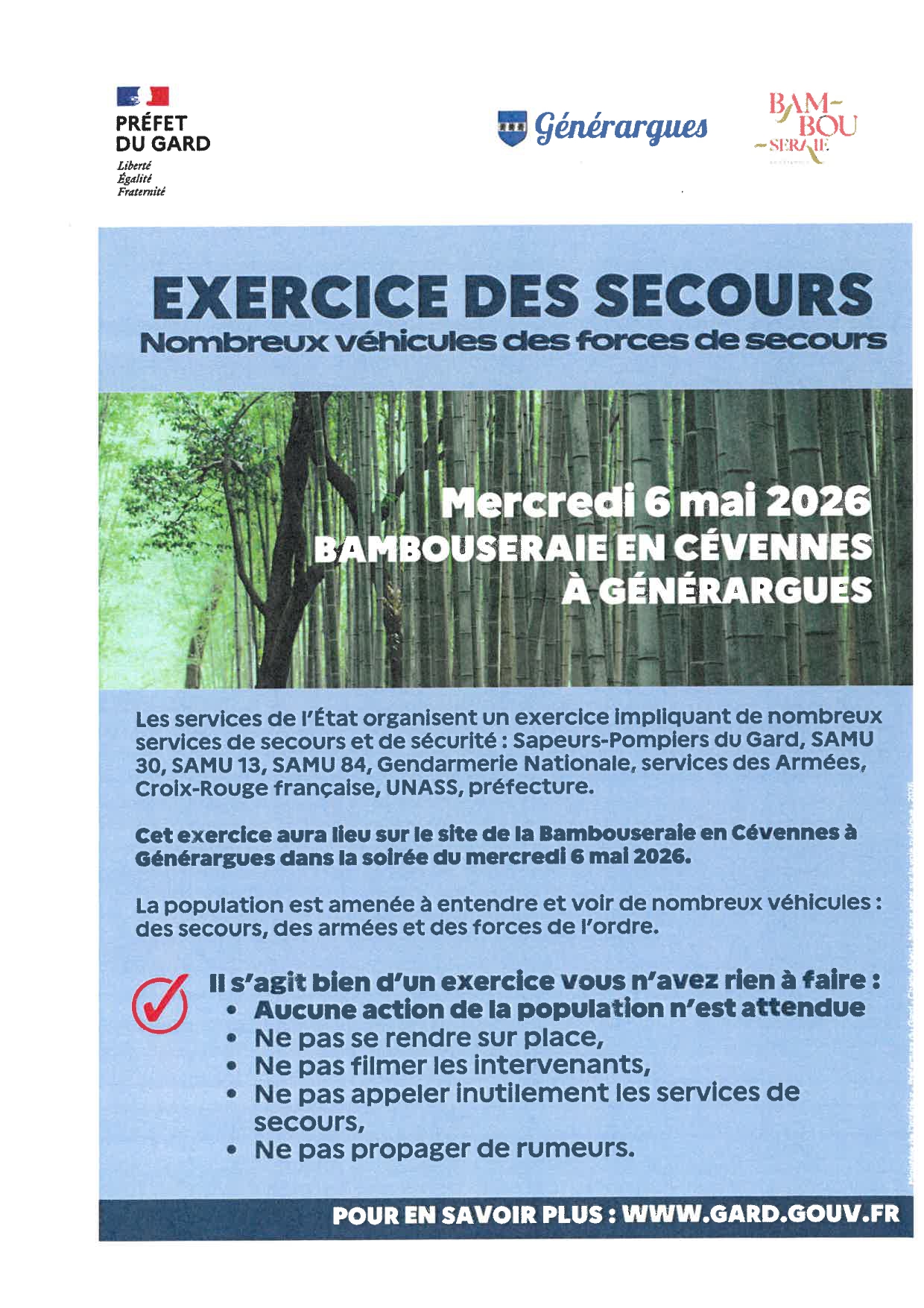 Exercice de sécurité civile le 6 mai à partir de 16h